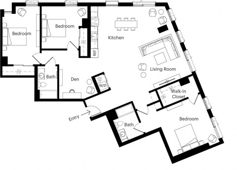 Floor plan for 3 beds, 2 baths, 1596 sqft